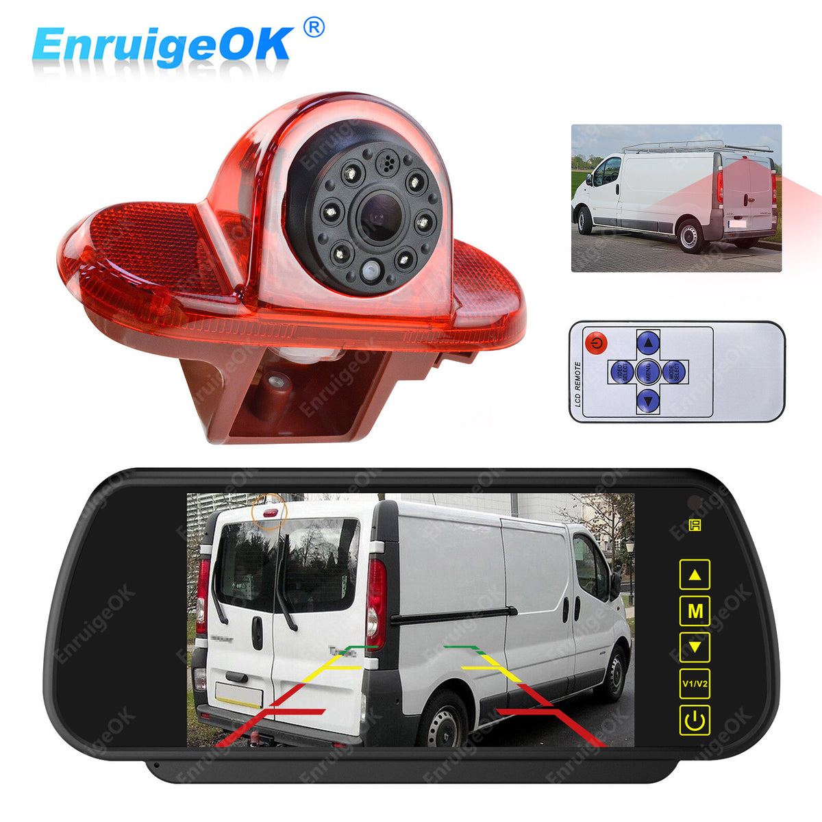 7" Mirror Monitor Rear Brake Light Reverse Camera For Renault Trafic Opel Vivaro0