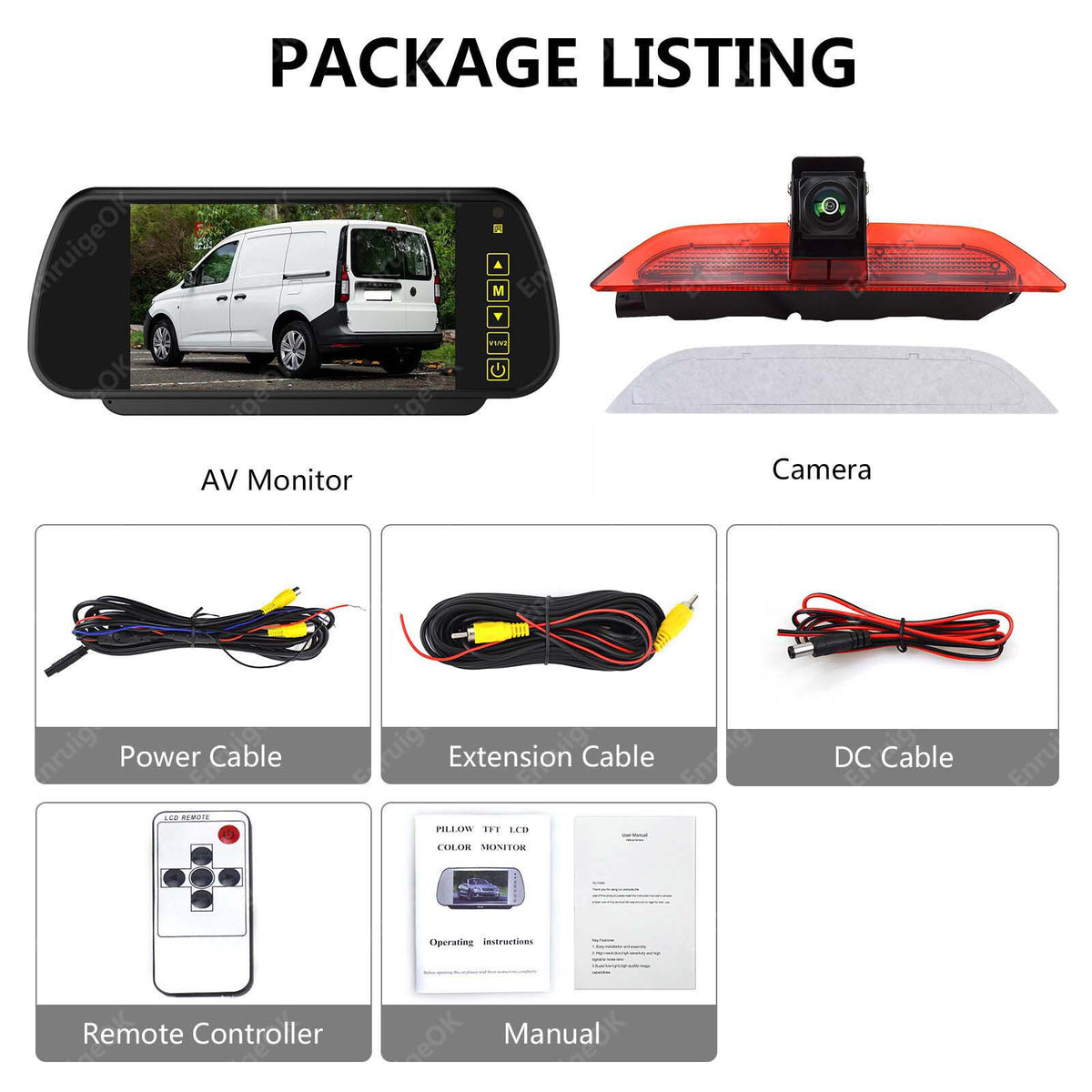 For VW Caddy MK4 Brake Light Reverse Camera (2020-2024) & 7" Mirror Monitor6