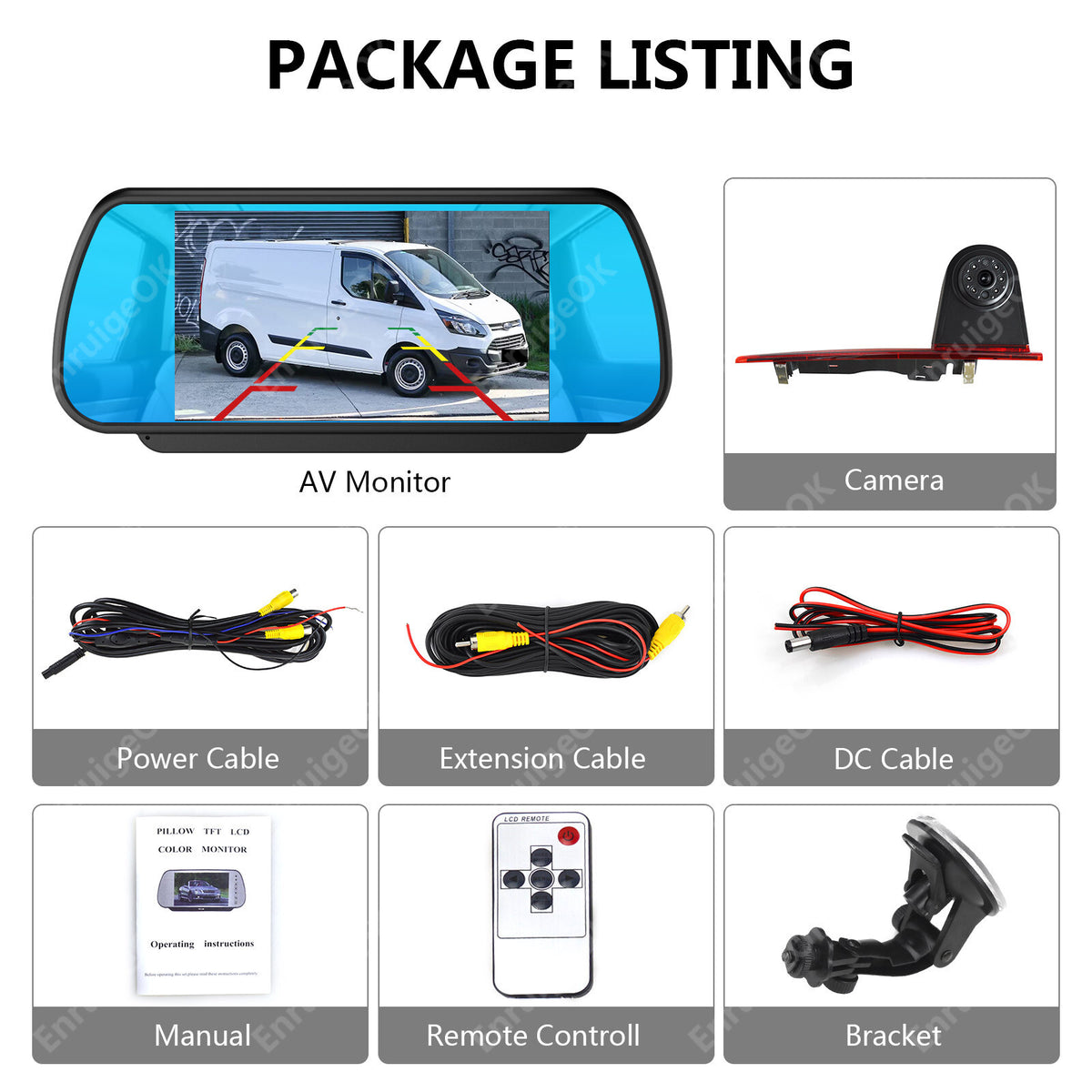 7" Monitor Door Brake Light IR Rear View Reverse Camera For Ford Transit Custom11