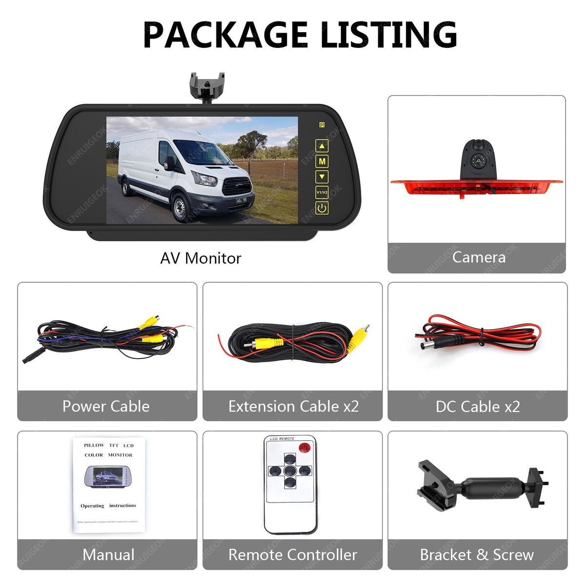 Dual Lens 3rd Brake Light Rear View Backup Camera for Ford Transit + 7'' Monitor7