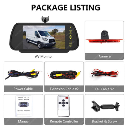 Dual Lens 3rd Brake Light Rear View Backup Camera for Ford Transit + 7'' Monitor7