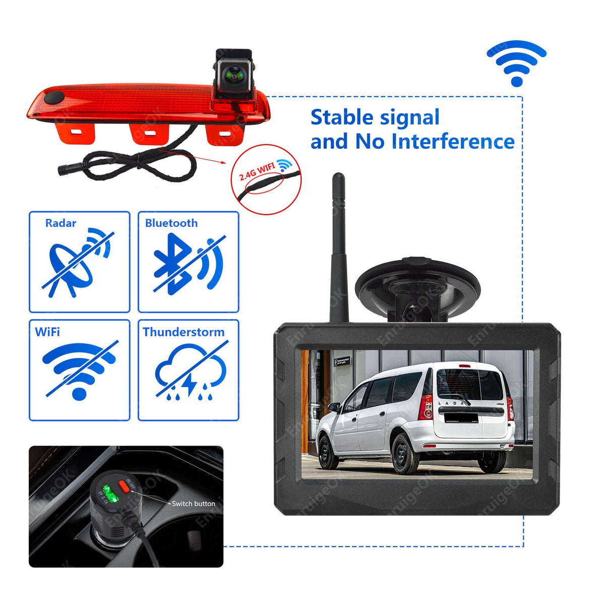 Wireless Rear Brake Light Reverse Camera Kit For Dacia Dokker/Lada Largus Cross3