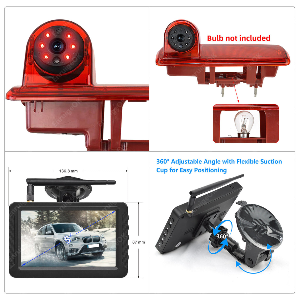 Wireless Rear Brake Light Reversing Camera Kit For Opel Vivaro Renault Trafic10