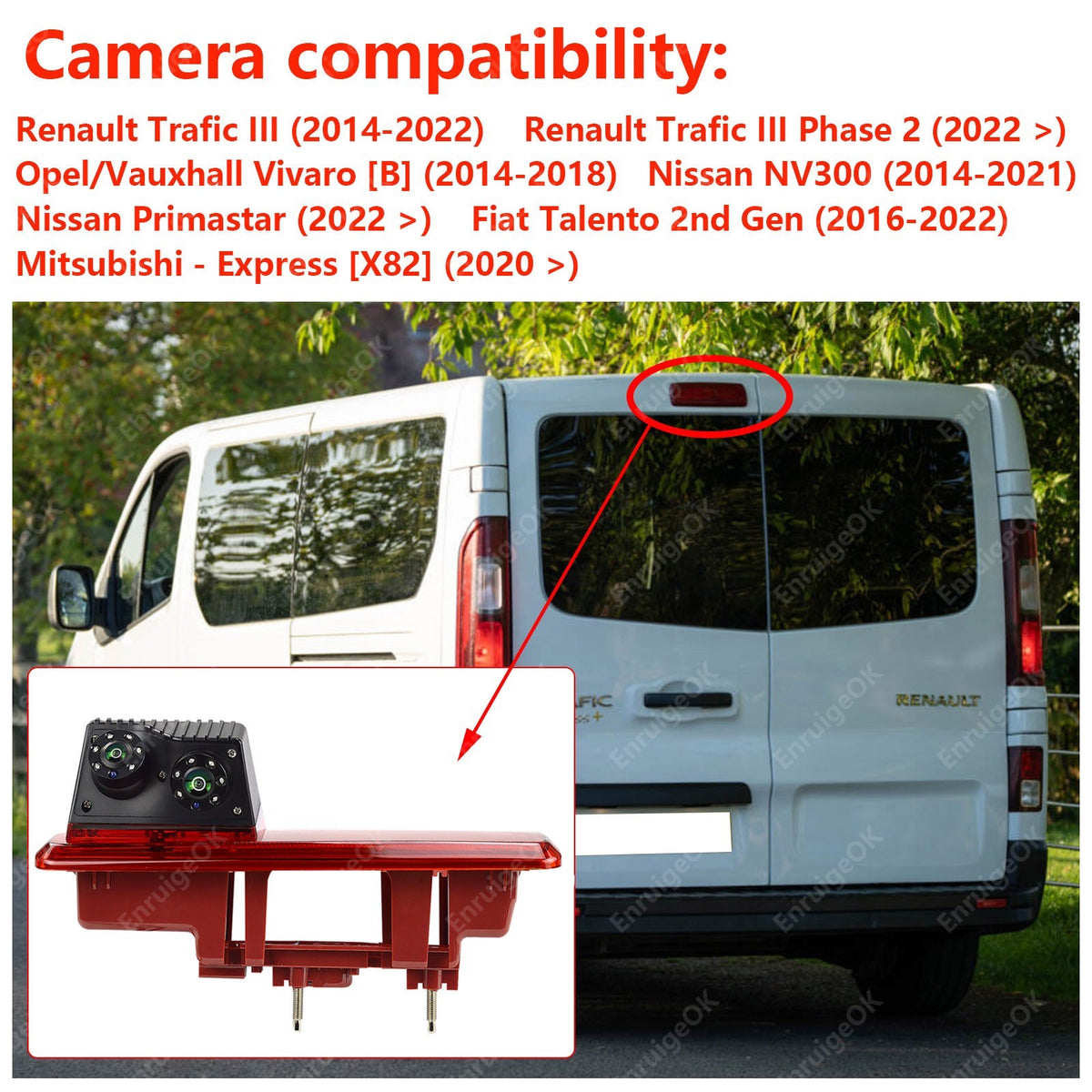 Dual Reverse Camera For Vauxhall Vivaro Renault Trafic Mk3 X82 Brake Light Rear3