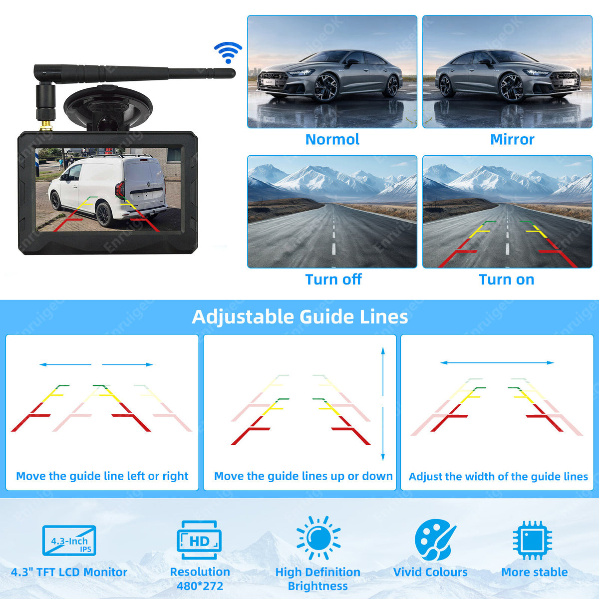 For Mercedes Benz Citan Wireless Brake Light Reversing Camera & 4.3" Monitor Kit5