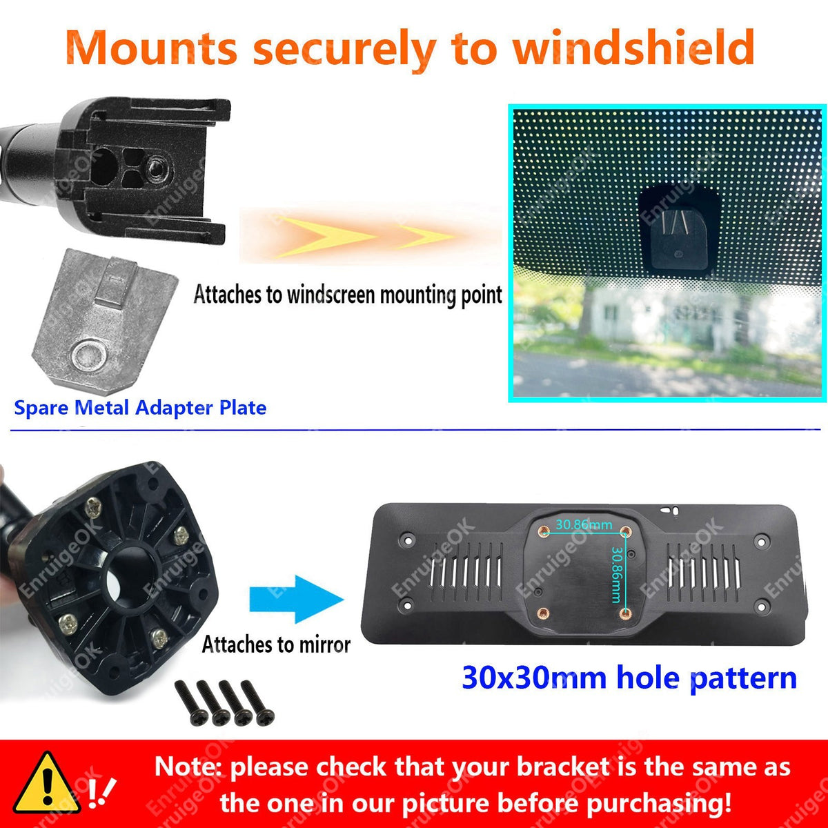 Windscreen Mounting Stem Stalk For Rear-view Mirror Monitor GM Bracket and Plate