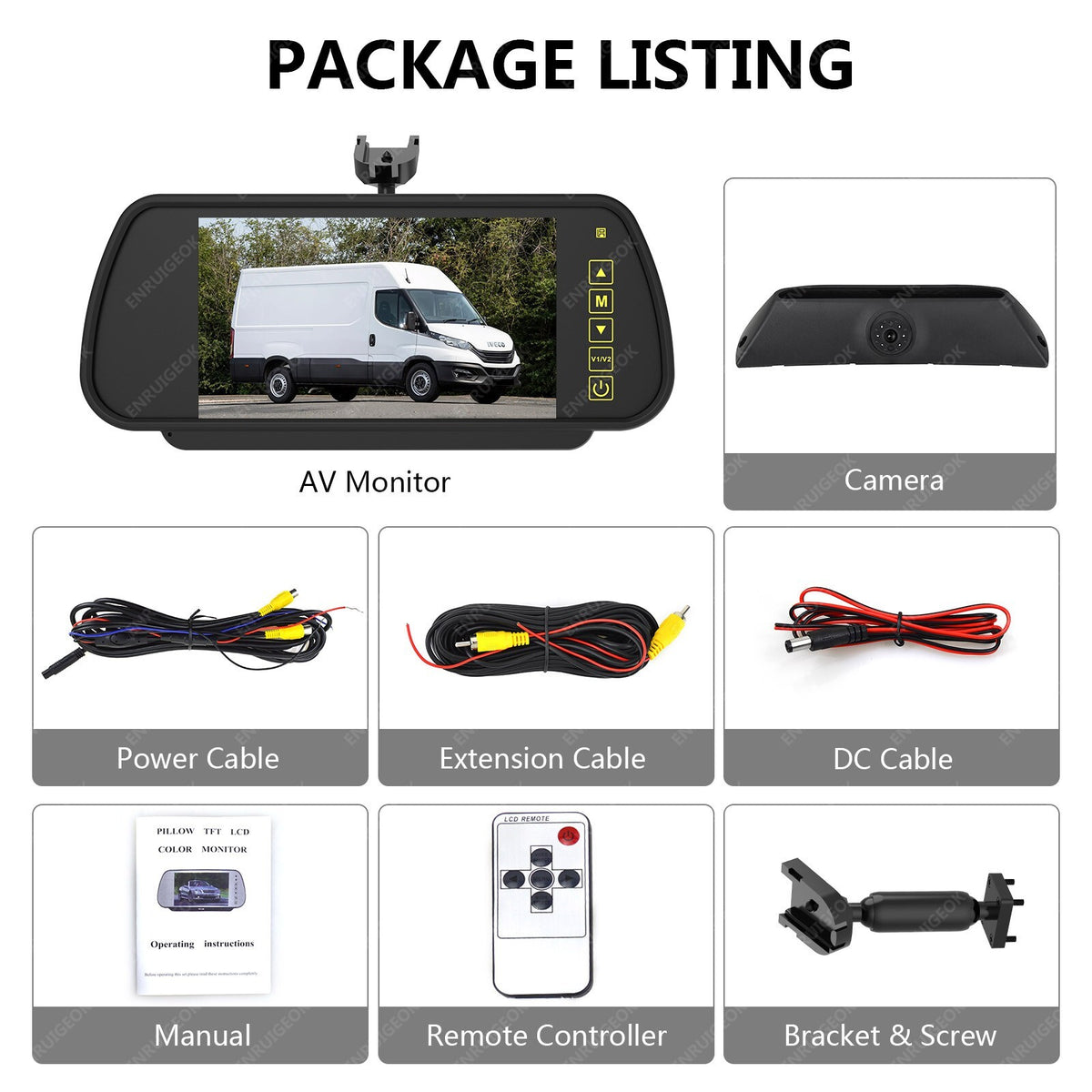 Rear Brake Light Reversing Camera Kit for Iveco Daily Gen 4 +7'' Mirror Monitor8