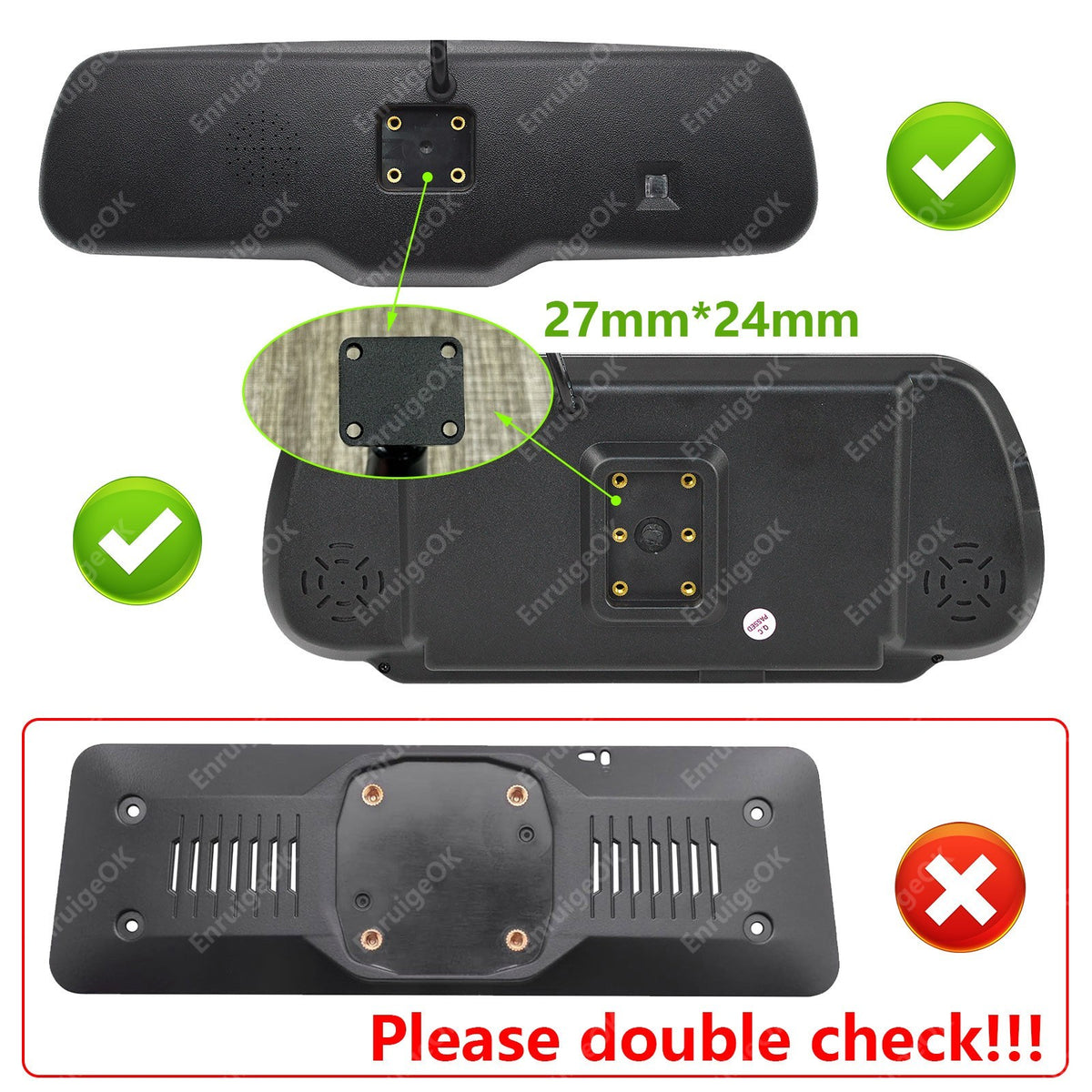 Vehicle Rearview Mirror Monitor Fitting Kit GM Stalk Bracket + Metal Plate2