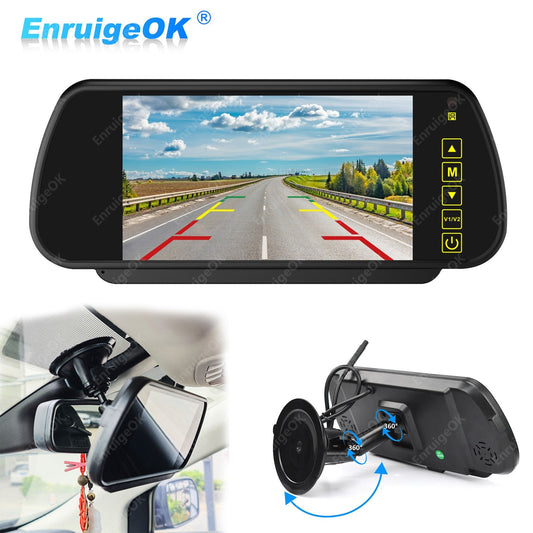 7" Car Rear View Mirror Monitor with Suction Mount For Rear Reversing Cameras0