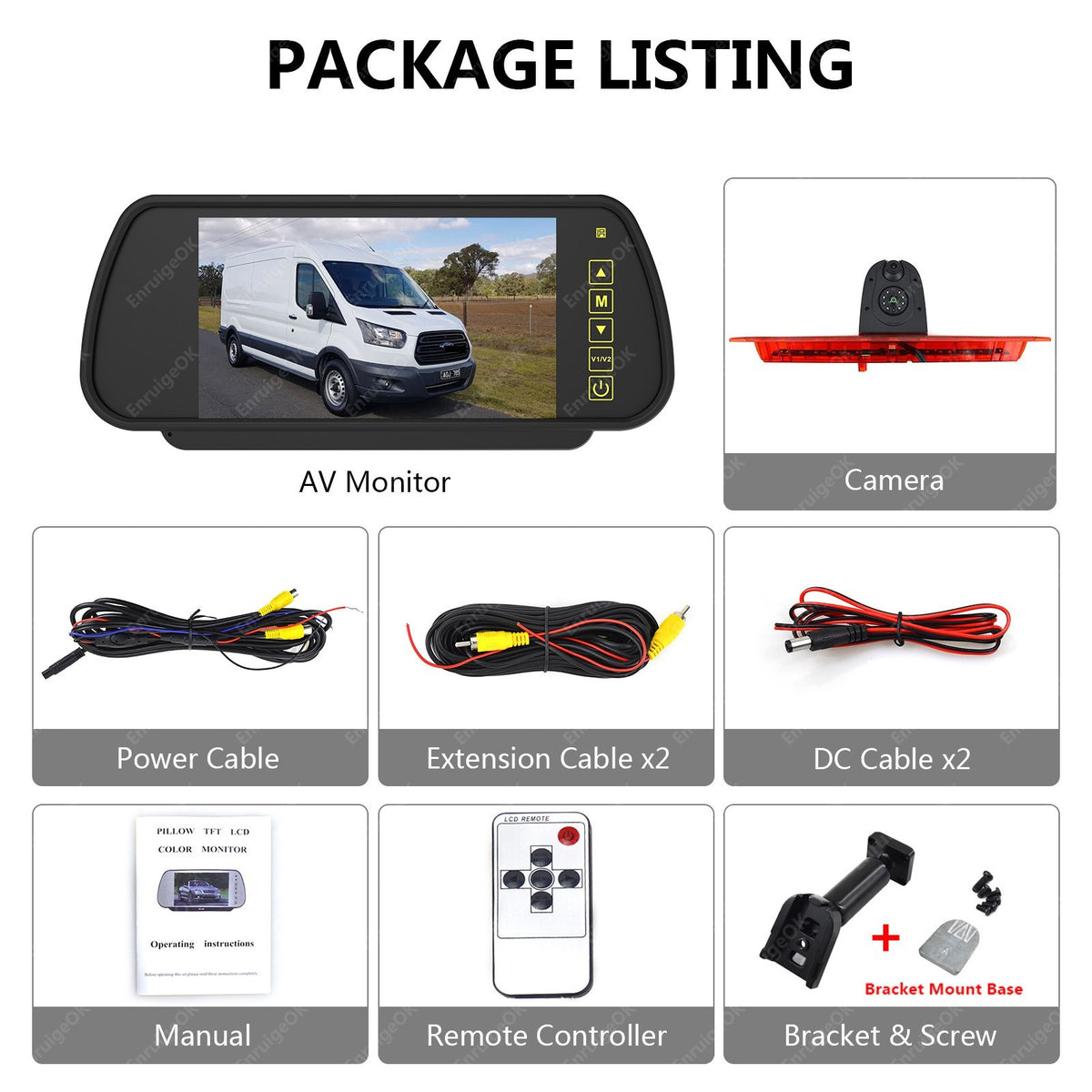 7" Mirror Monitor & Dual Rear Brake Light Reversing Camera for Ford Transit Van2