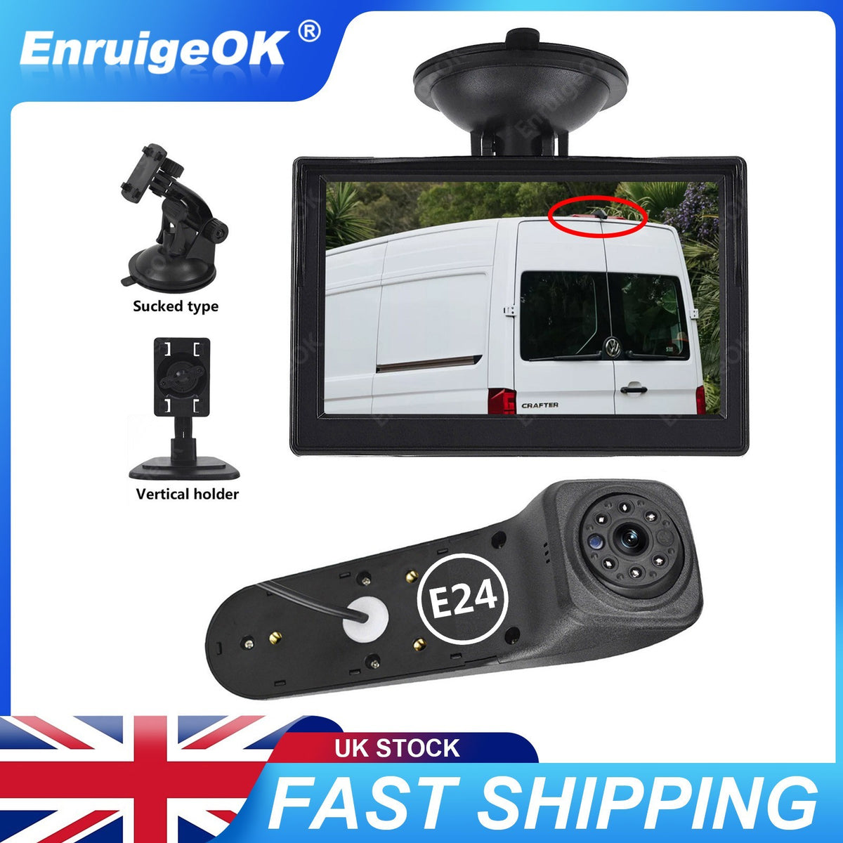 Reverse Camera for VW Crafter MK2 & MAN TGE Rear Brake Light &5" Suction Monitor0