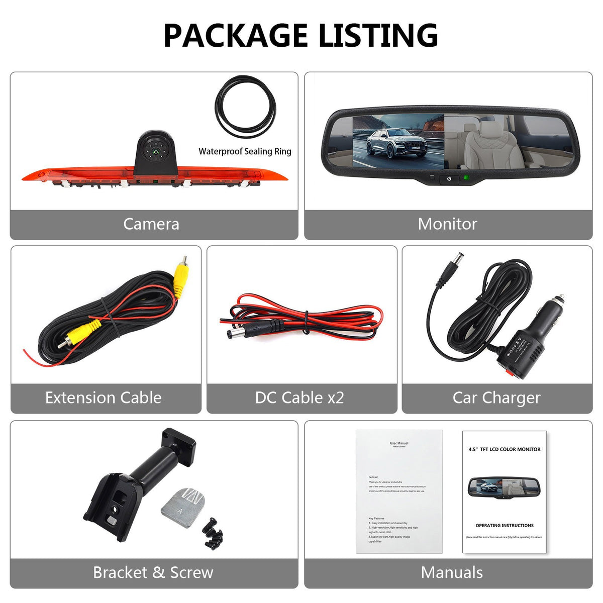 Brake Light Backup Camera for Mercedes-Benz V-Class V260 V260L& 4.3" Monitor Kit18