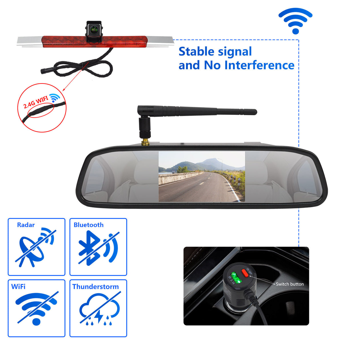 Wireless Rear View Monitor Brake Light Reversing Camera Kit for Motorhomes Van4