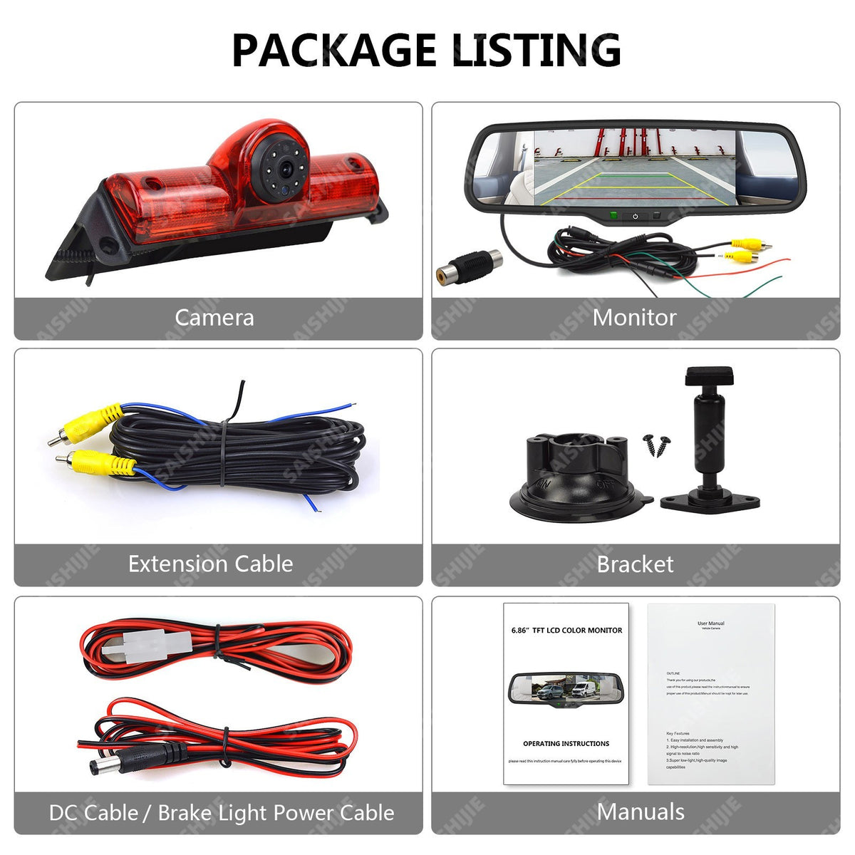 Brake Light Backup Camera For Chevy Express GMC Savana 1500 2500 & Split Monitor22