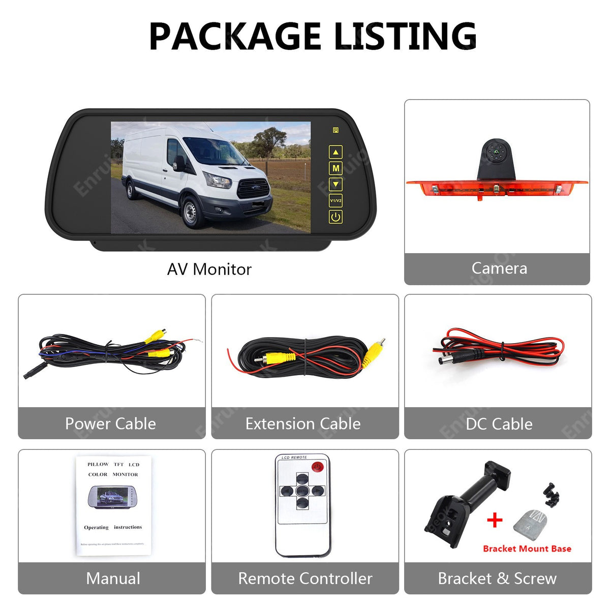 7" Mirror Monitor Rear Brake Light Reversing Camera Van For Ford Transit 350 MK87