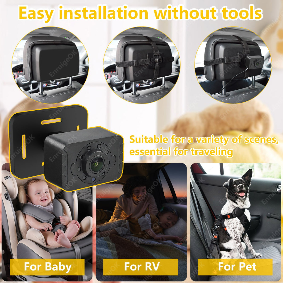 7" Baby Car Camera for Rear-Facing Seat Easy Install Plug-Play 360° Rotating8