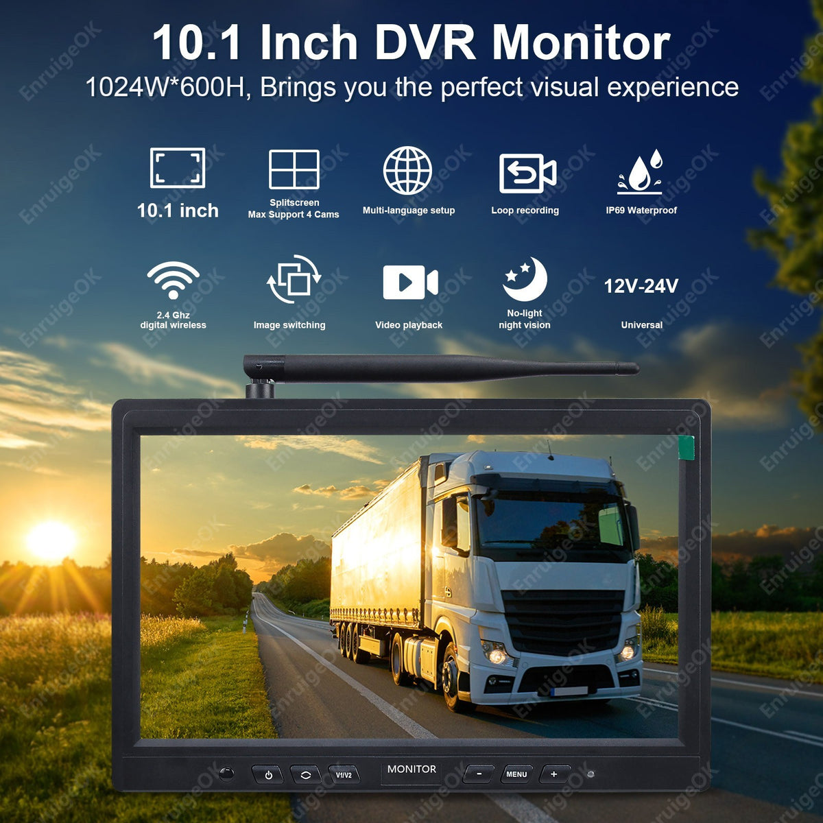 Wireless 10.1" DVR Monitor Split Screen 1080P Rear View Camera BSD For Truck/Bus3