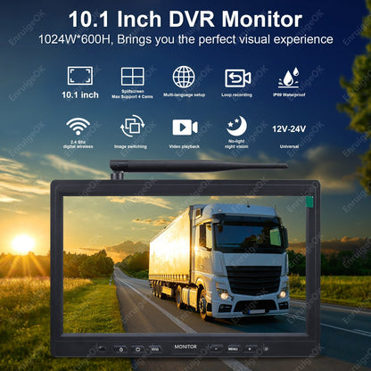 Wireless 10.1" DVR Monitor Split Screen 1080P Rear View Camera BSD For Truck/Bus3