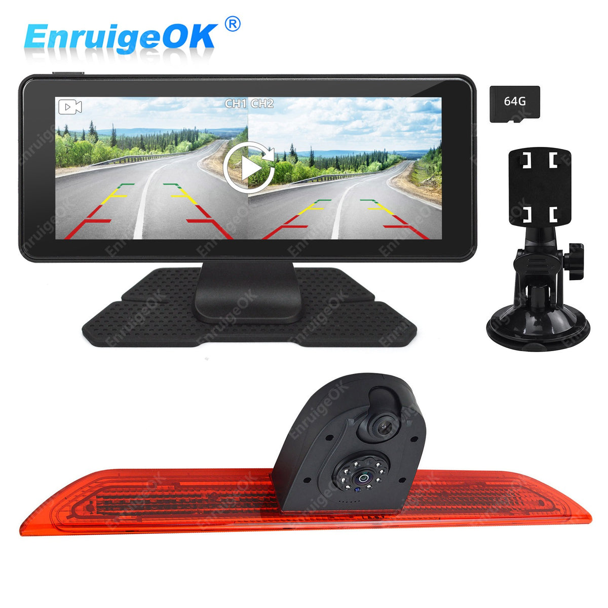 Dual Brake Light Camera &6.86" DVR Split-Screen Monitor for Ford Transit MK8 3500