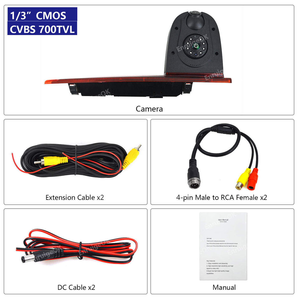Dual Lens 3rd Brake Light Backup Camera for Ford Transit Custom Van 2016-Present