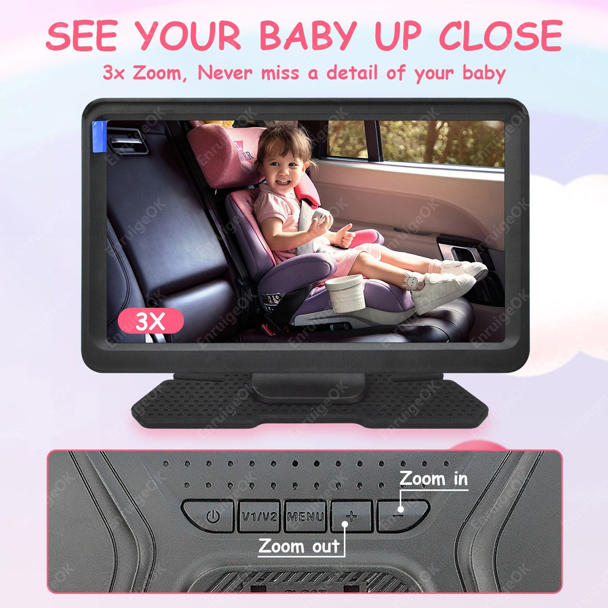 Baby Car Camera AHD 1080P Night Vision 3X Zoom USB Plug 7'' IPS Full View Screen5