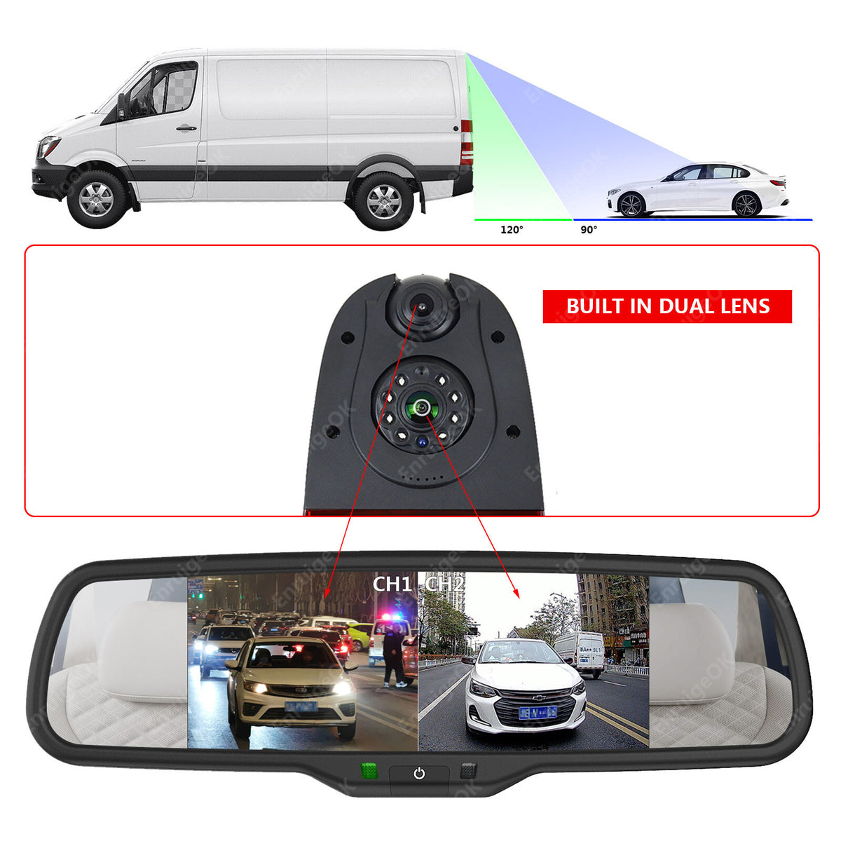 For Mercedes Sprinter Brake Light Reversing Camera &Dual Rear View Split Monitor3