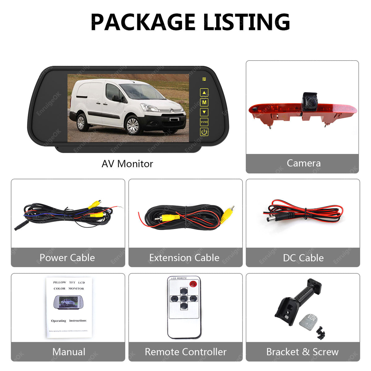 7" Monitor Brake Light Reversing Camera for Citroen Berlingo Peugeot Partner MK29