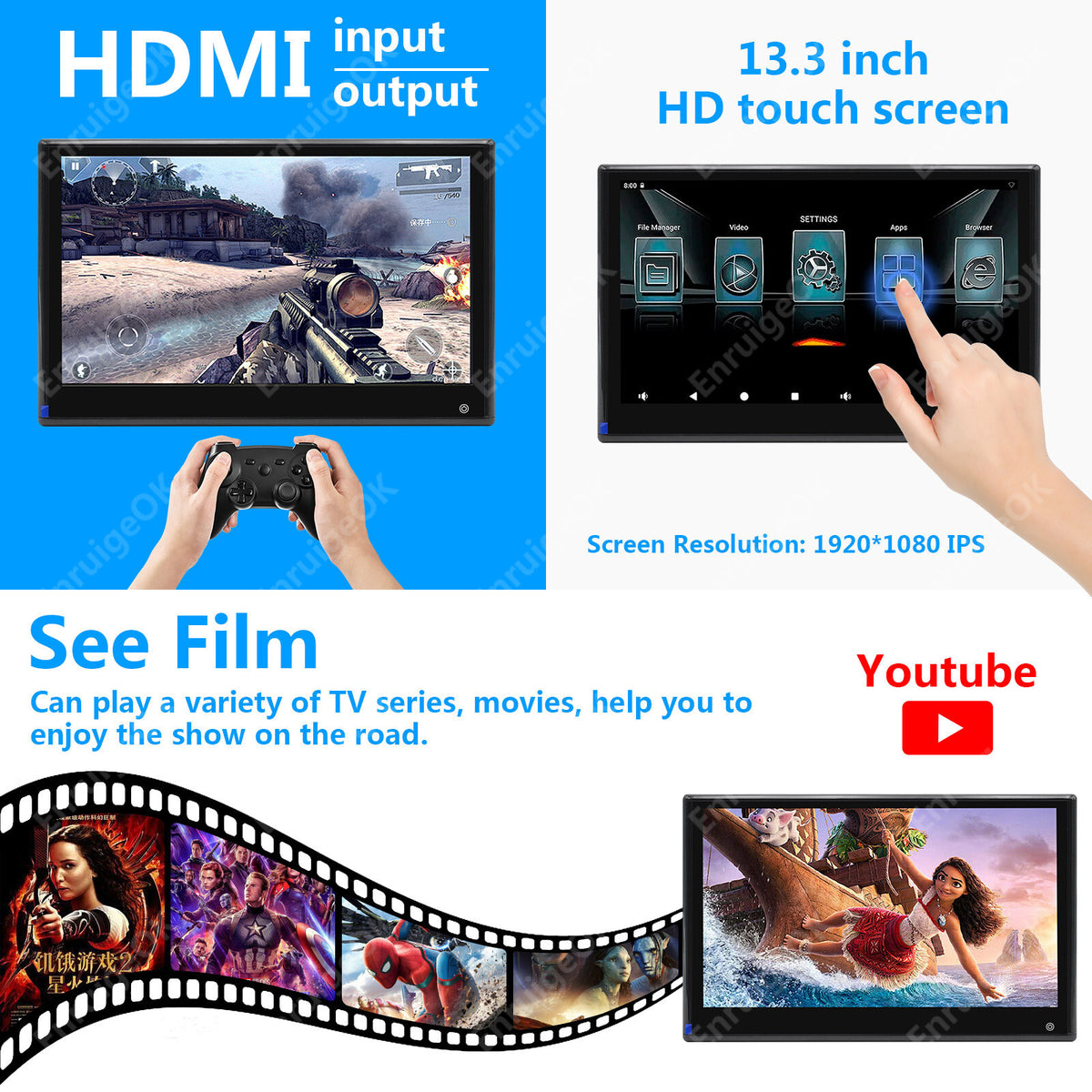 13.3" Android Headrest Monitor WIFI Car Player Bluetooth Rear Seat Entertainment4
