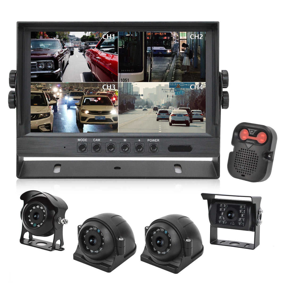 9" HD Waterproof Monitor Acousto-optic Alarm + 4 Cameras