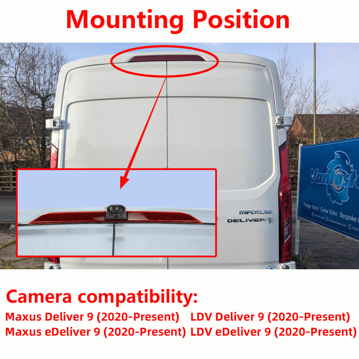 EnruigeOK Car High Mount Brake Light Reversing Camera for Maxus Deliver 9/Edeliver 9/V90,LDV Deliver 9 Parking Backup Reverse Camera