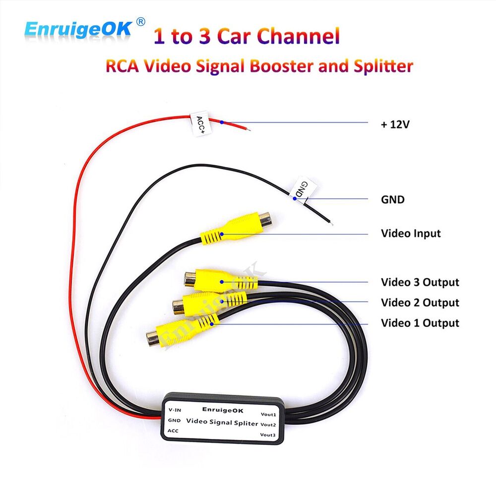 12V 1 to 3 Car DVD TV Video Monitor RCA Splitter Amplifier Booster Distribution