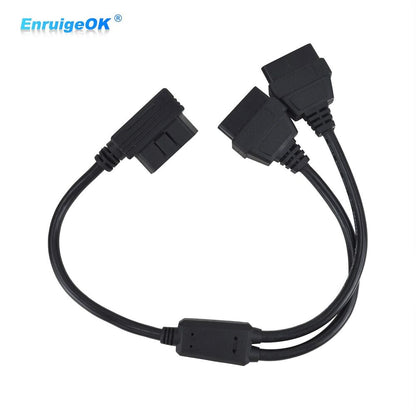 16 Pin OBD2 OBD II Splitter Adapter Cable RA Male to Dual Female Y Cable