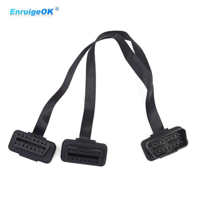 50cm OBD2 II Low Profile Left Right Angle Y Splitter Flat Ribbon Extension Cable