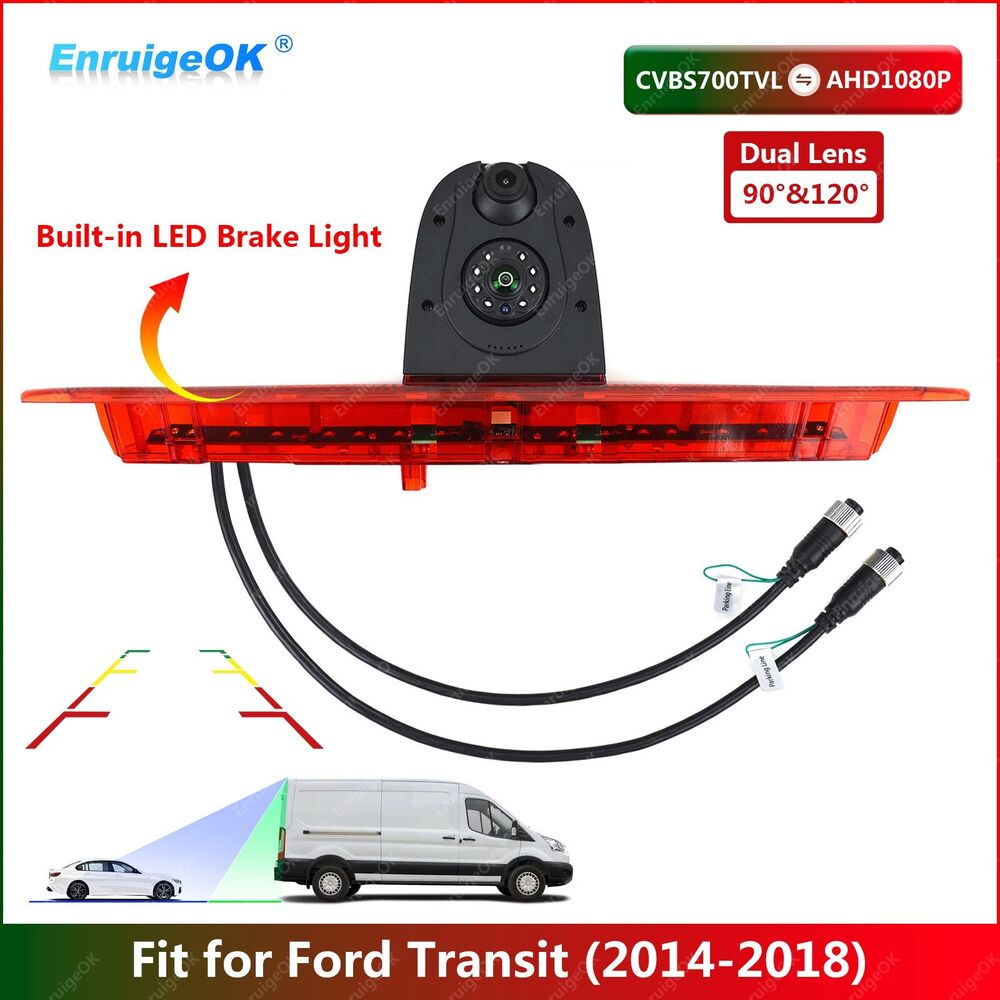 Dual Lens 3rd Brake Light Rear View Backup Camera for Ford Transit Van 2014-2018