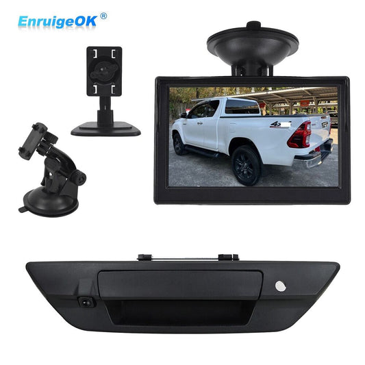 Black Tailgate Handle Backup Camera For Toyota Hilux Revo 2015-2021 + 5" Monitor