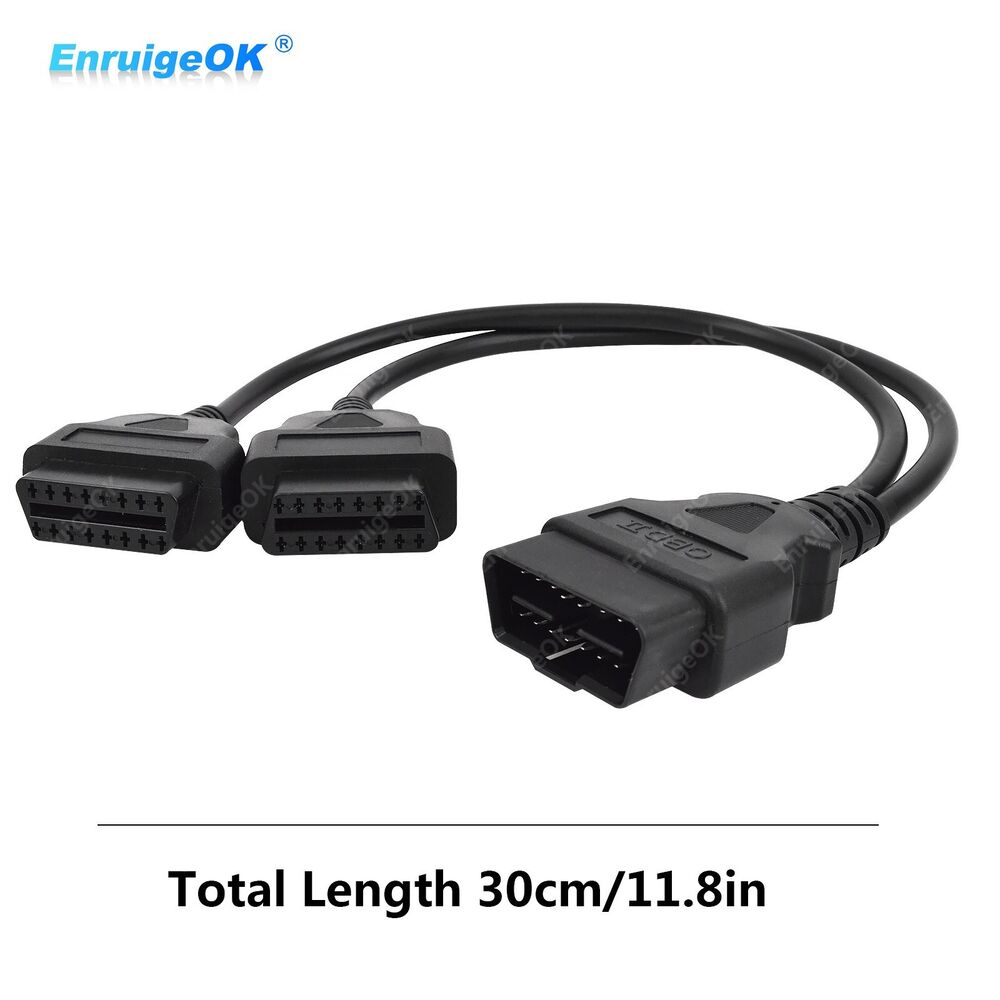 16 Pin OBD2 OBD II Splitter Adapter Cable RA Male to Dual Female Y Cable 30cm