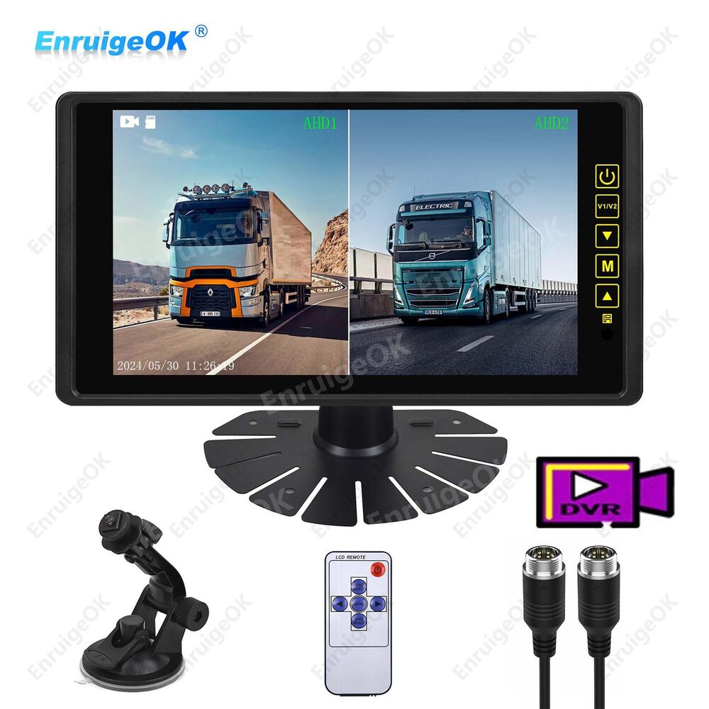 9-inch Car Rear View Mirror Monitor Split Screen DVR Recorder for Truck Bus RV