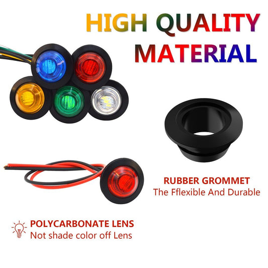 12/24V 3/4" 3 LED Round Side Marker Indicator Bullet Light for Truck Bus Trailer