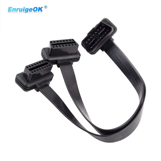 Right/Left Angle 16Pin OBD2 Splitter Extension Cable Male to Dual Female Y Cable