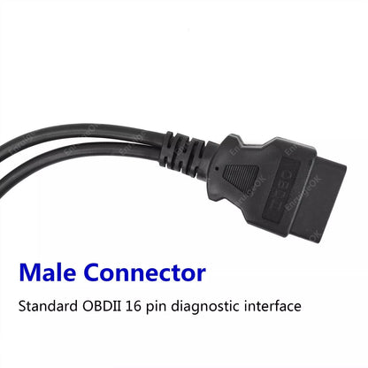 16 Pin OBD2 OBD II Splitter Adapter Cable RA Male to Dual Female Y Cable 30cm