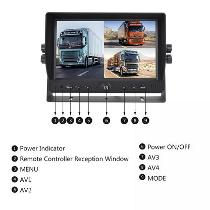 9" Quad Split Screen Monitor Built-in DVR Recorder AHD for Truck Trailer Camera