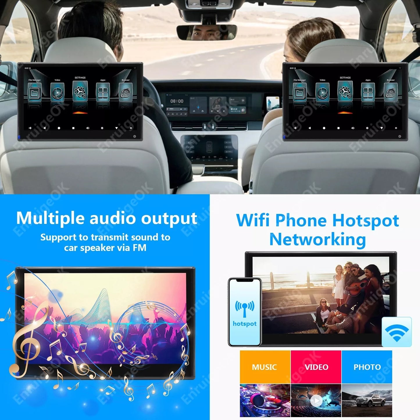 9-inch Android Car Headrest Monitor Video Player for Car TV Touch Screen WiFi