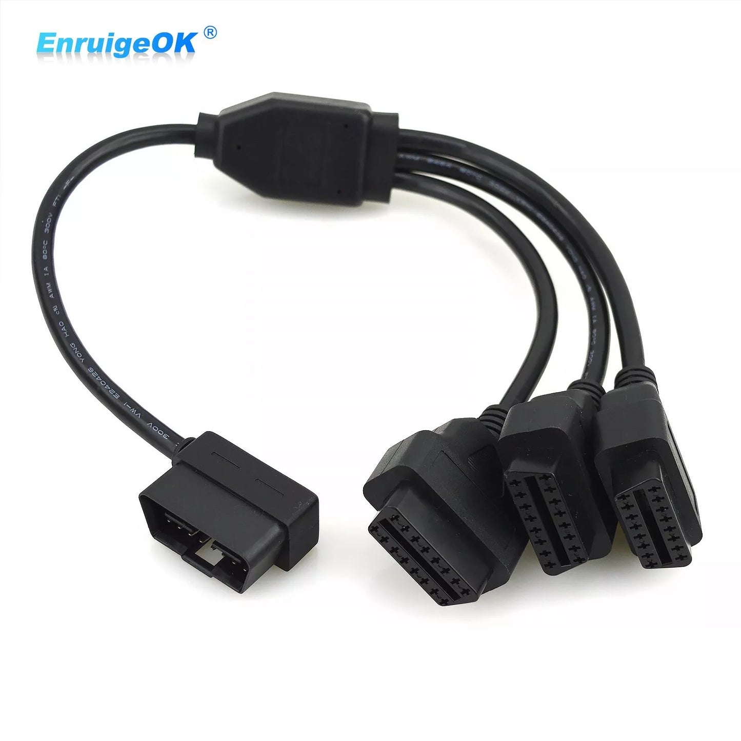 16 Pin OBD2 OBD II Splitter Adapter Cable RA Male to Three Female Y Cable