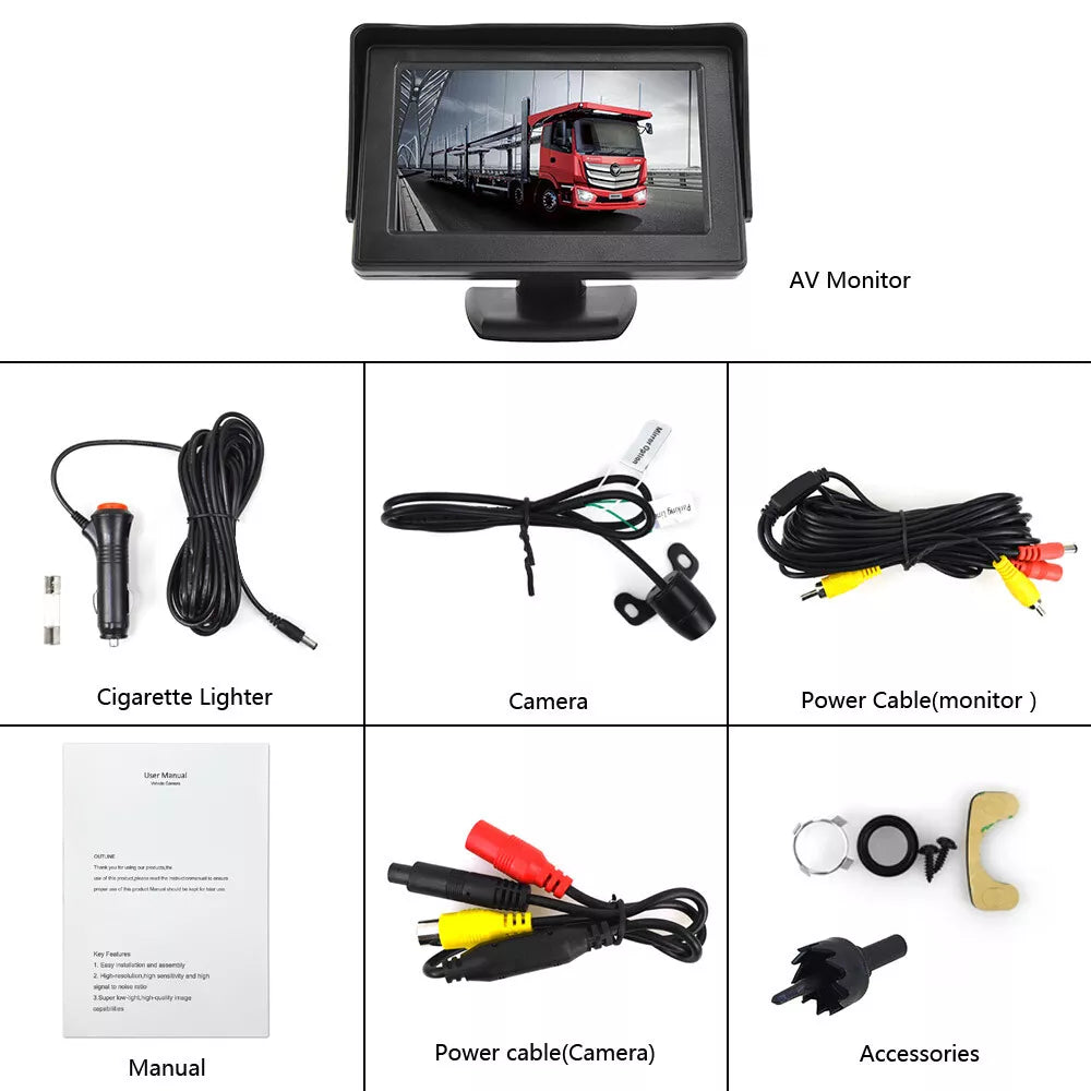 Car Rear View Backup Camera Reverse HD Parking Night Vision and 4.3" Monitor