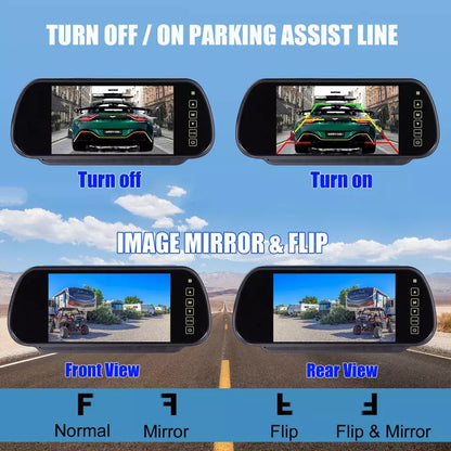 7" Car TFT LCD Mirror Monitor for Reverse Car Rear View Backup Camera Parking