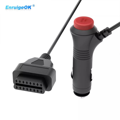 OBD2 16Pin Female to Cigarette Lighter with Switch Button Power Supply Connector