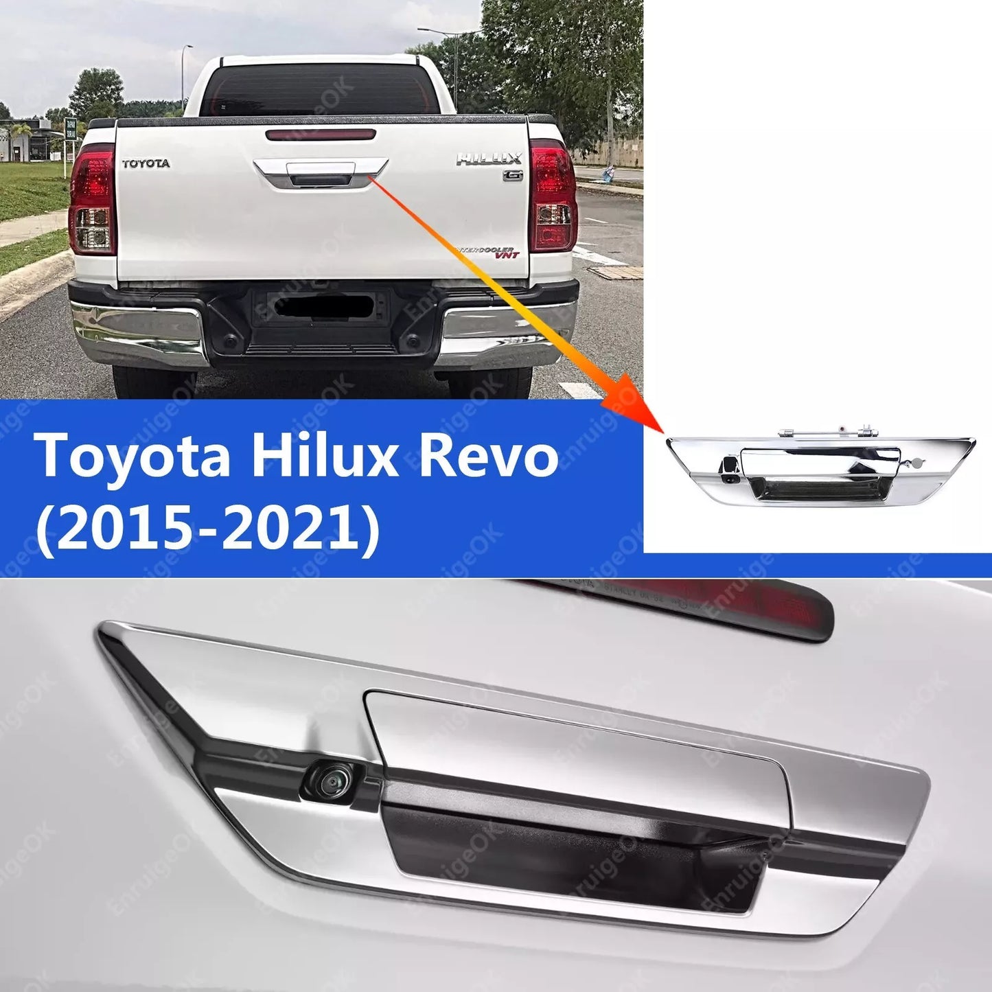 Chrome Tailgate Handle Backup Camera For Toyota Hilux Revo 2015-2021 +5" Monitor