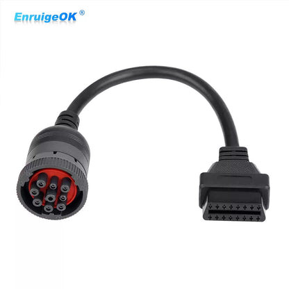 9Pin J1939 to 16Pin OBD2 OBDII Female Adapter Heavy Duty Truck Diagnostic Cable