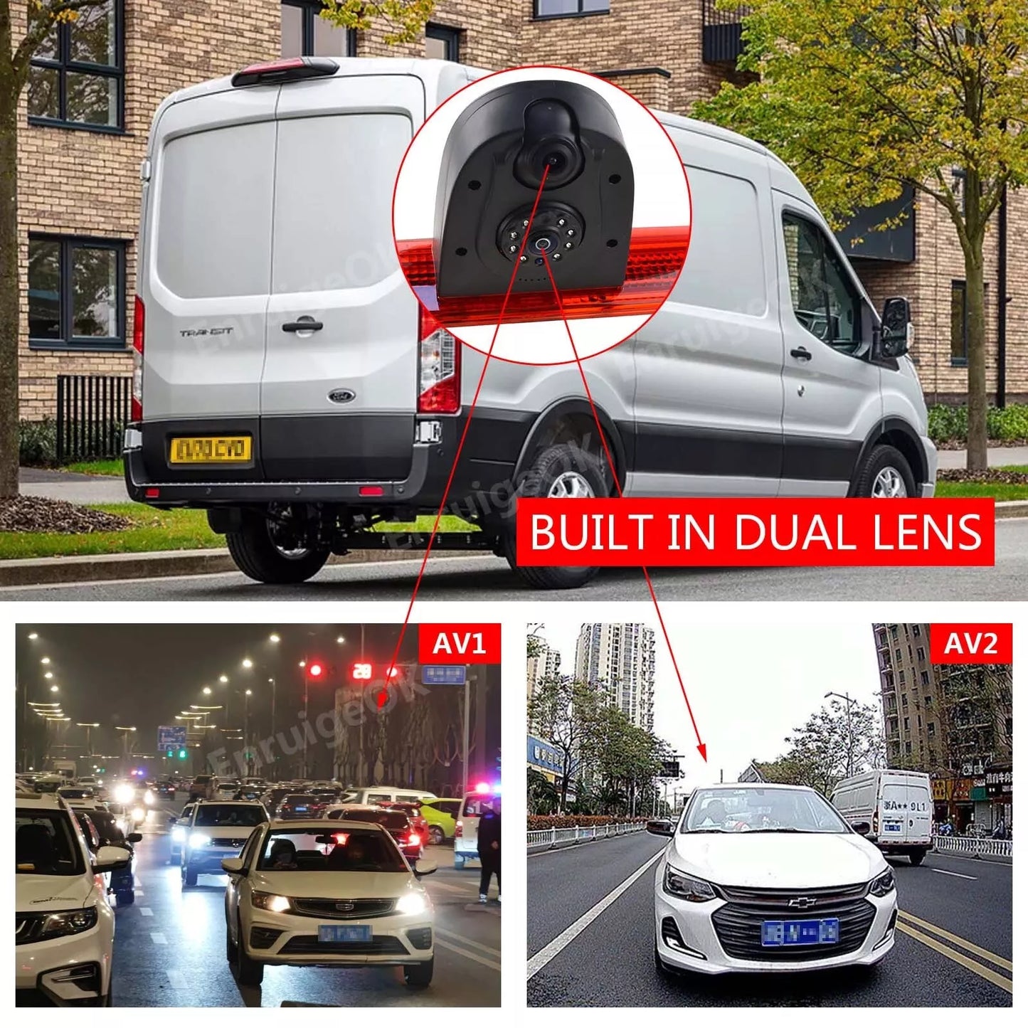 Dual Lens Brake Light Rear View Reversing Camera for Ford Transit Van 2014-2018