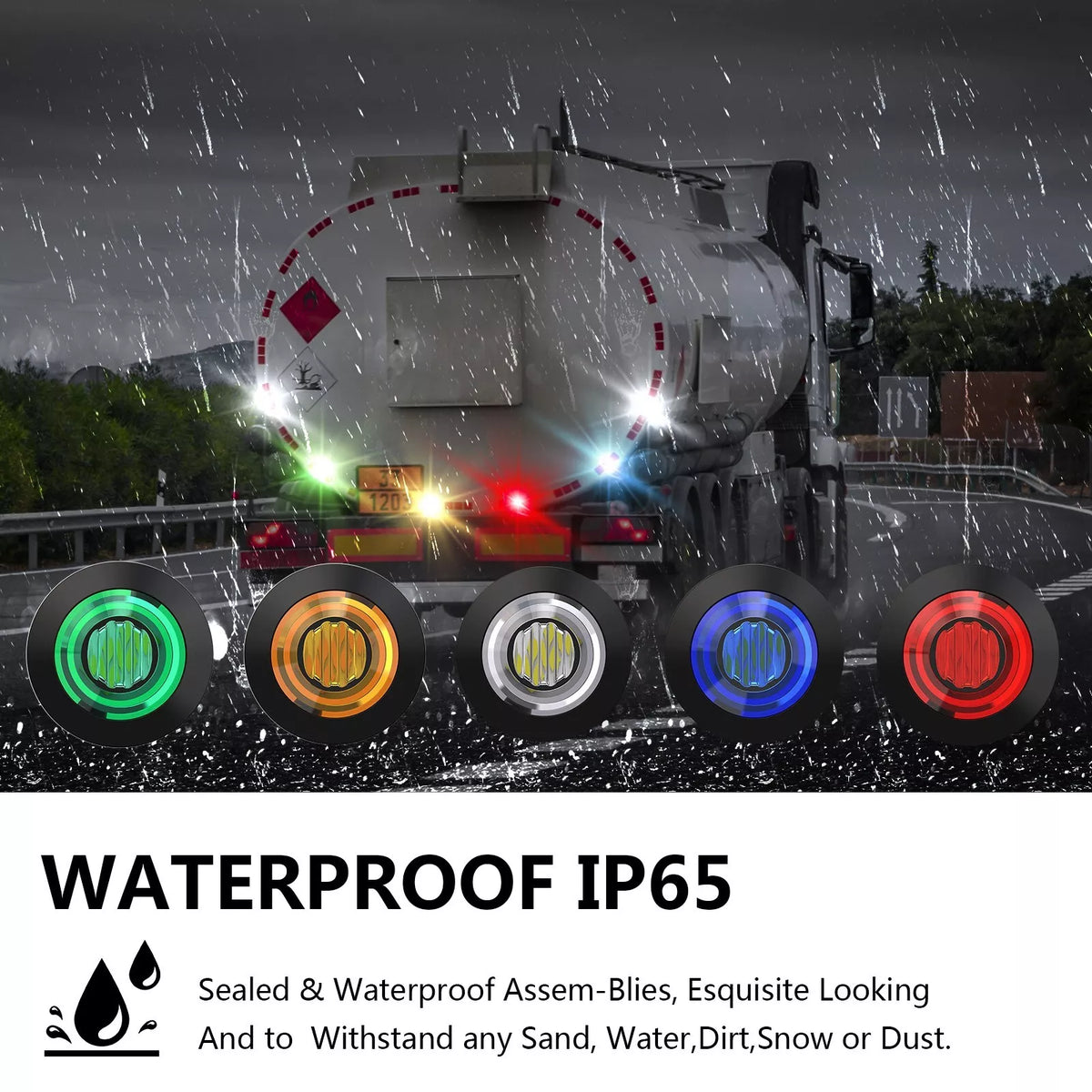 12/24V 3/4" 3 LED Round Side Marker Indicator Bullet Light for Truck Bus Trailer